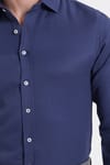 Modern Slim Fit Uzun Kollu Pamuklu Kolay Ütü Armürlü Erkek Lacivert Gömlek