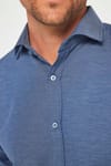 Slim Fit Uzun Kollu Pamuklu Kolay Ütü Armürlü Erkek Lacivert Gömlek