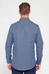 Slim Fit Uzun Kollu Pamuklu Kolay Ütü Armürlü Erkek Lacivert Gömlek