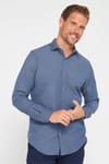 Slim Fit Uzun Kollu Pamuklu Kolay Ütü Armürlü Erkek Lacivert Gömlek