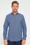 Slim Fit Uzun Kollu Pamuklu Kolay Ütü Armürlü Erkek Lacivert Gömlek