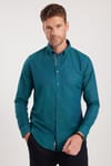 Erkek Slim Fit Dar Kesim Uzun Kollu Pamuklu Oxford Doku Kolay Ütülenebilir Yeşil Düğmeli Yaka Gömlek