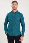 Erkek Slim Fit Dar Kesim Uzun Kollu Pamuklu Oxford Doku Kolay Ütülenebilir Yeşil Düğmeli Yaka Gömlek