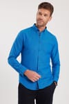 Erkek Slim Fit Dar Kesim Uzun Kollu Pamuklu Oxford Doku Lacivert Düğmeli Yaka Gömlek