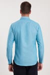 Erkek Slim Fit Dar Kesim Uzun Kollu Pamuklu Oxford Doku Turkuaz Düğmeli Yaka Gömlek