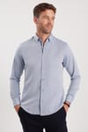 Erkek Slim Fit Dar Kesim Uzun Kollu Pamuklu Oxford Doku Kolay Ütülenebilir Gri Düğmeli Yaka Gömlek