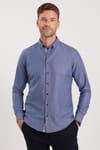 Erkek Slim Fit Dar Kesim Uzun Kollu Pamuklu Oxford Doku Lacivert Düğmeli Yaka Gömlek