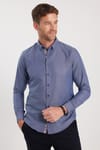 Erkek Slim Fit Dar Kesim Uzun Kollu Pamuklu Oxford Doku Lacivert Düğmeli Yaka Gömlek
