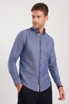 Erkek Slim Fit Dar Kesim Uzun Kollu Pamuklu Oxford Doku Lacivert Düğmeli Yaka Gömlek