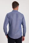 Erkek Slim Fit Dar Kesim Uzun Kollu Pamuklu Oxford Doku Lacivert Düğmeli Yaka Gömlek