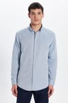 Erkek Slim Fit Dar Kesim Uzun Kollu Pamuklu Oxford Doku Kolay Ütülenebilir Gri Düğmeli Yaka Gömlek