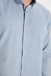 Erkek Slim Fit Dar Kesim Uzun Kollu Pamuklu Oxford Doku Kolay Ütülenebilir Gri Düğmeli Yaka Gömlek