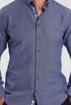Erkek Slim Fit Dar Kesim Uzun Kollu Pamuklu Oxford Doku Lacivert Düğmeli Yaka Gömlek