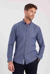 Erkek Slim Fit Dar Kesim Uzun Kollu Pamuklu Oxford Doku Lacivert Düğmeli Yaka Gömlek