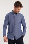 Erkek Slim Fit Dar Kesim Uzun Kollu Pamuklu Oxford Doku Lacivert Düğmeli Yaka Gömlek