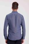 Erkek Slim Fit Dar Kesim Uzun Kollu Pamuklu Oxford Doku Lacivert Düğmeli Yaka Gömlek