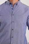 Erkek Slim Fit Dar Kesim Uzun Kollu Pamuklu Oxford Doku Lacivert Düğmeli Yaka Gömlek