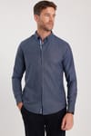 Erkek Slim Fit Dar Kesim Uzun Kollu Pamuklu Oxford Doku Kolay Ütülenebilir Mavi Düğmeli Yaka Gömlek