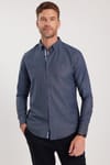 Erkek Slim Fit Dar Kesim Uzun Kollu Pamuklu Oxford Doku Kolay Ütülenebilir Mavi Düğmeli Yaka Gömlek