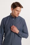Erkek Slim Fit Dar Kesim Uzun Kollu Pamuklu Oxford Doku Kolay Ütülenebilir Mavi Düğmeli Yaka Gömlek