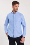 Erkek Slim Fit Dar Kesim Uzun Kollu Pamuklu Oxford Doku Kolay Ütülenebilir Mavi Düğmeli Yaka Gömlek
