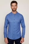 Slim Fit Hakim Yaka Pamuklu Kolay Ütü Erkek Mavi Gömlek