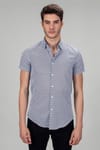 Slim Fit Dar Kesim Kısa Kol Armürlü Spor Erkek Gömlek