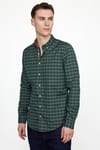 Slim Fit Kareli Erkek Haki Gömlek