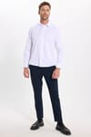 Slim Fit Uzun Kollu Pamuklu Düz Erkek Beyaz Gömlek
