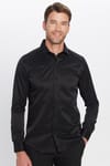 Erkek Slim Fit Dar Kesim Pamuklu Düz Siyah Gömlek