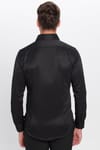 Erkek Slim Fit Dar Kesim Pamuklu Düz Siyah Gömlek