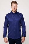 Slim Fit Pamuklu Düz Erkek Lacivert Gömlek