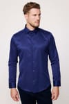 Slim Fit Pamuklu Düz Erkek Lacivert Gömlek