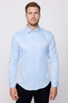 Slim Fit Dar Kesim Pamuklu Düz Erkek Mavi Gömlek