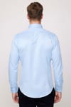 Slim Fit Dar Kesim Pamuklu Düz Erkek Mavi Gömlek