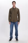 Slim Fit Uzun Kollu Düğmeli Yaka Pamuklu Kolay Ütü Düz Erkek Gömlek