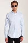 Erkek Slim Fit Dar Kesim Pamuklu Kolay Ütü Mavi Düğmeli Yaka Gömlek