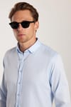 Erkek Slim Fit Dar Kesim Pamuklu Kolay Ütü Mavi Düğmeli Yaka Gömlek