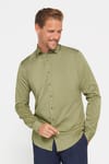 Slim Fit Uzun Kollu Likralı Düz Pamuk Saten Erkek Yeşil Gömlek