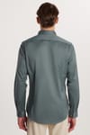 Slim Fit Uzun Kollu Likralı Düz Pamuk Saten Erkek Yeşil Gömlek