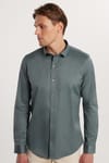 Slim Fit Uzun Kollu Likralı Düz Pamuk Saten Erkek Yeşil Gömlek