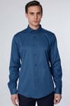 Slim Fit Likralı Düz Pamuk Saten Erkek Mavi Gömlek