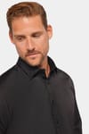 Slim Fit Uzun Kollu Likralı Düz Pamuk Saten Erkek Siyah Gömlek