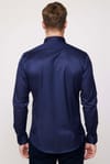 Slim Fit Likralı Düz Pamuk Saten Erkek Lacivert Gömlek