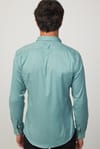 Slim Fit Likralı Düz Pamuk Saten Yeşil Erkek Gömlek