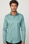 Slim Fit Likralı Düz Pamuk Saten Yeşil Erkek Gömlek