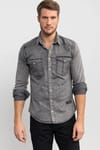 Slim Fit Uzun Kollu Dar Kesim Gündelik Denim Erkek Gri Gömlek