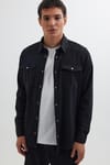 Slim Fit Uzun Kollu Dar Kesim Denim Kot Çift Cepli Spor Yaka Erkek Siyah Gömlek