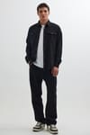 Slim Fit Uzun Kollu Dar Kesim Denim Kot Çift Cepli Spor Yaka Erkek Siyah Gömlek