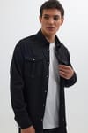 Slim Fit Uzun Kollu Dar Kesim Denim Kot Çift Cepli Spor Yaka Erkek Siyah Gömlek